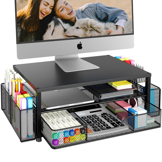 OPNICE desk organizer - 2-tier monitor stand with drawer and pen holders