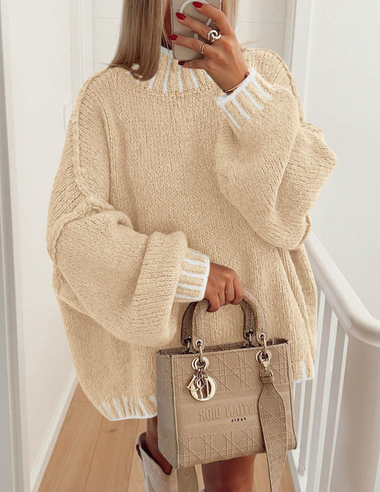 Sweater — Oversized pullover with mock neck and chunky knit design