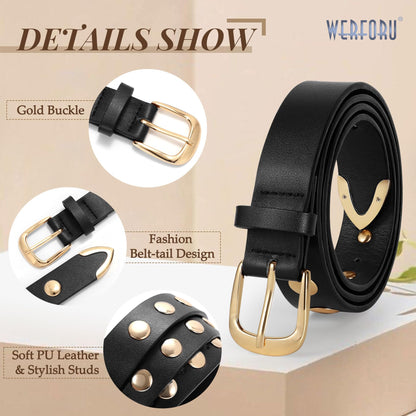 WERFORU leather belt — studded design for women’s fashion