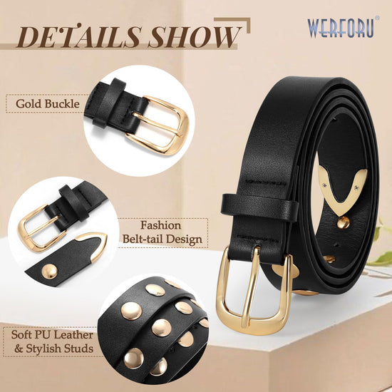WERFORU leather belt — studded design for women’s fashion
