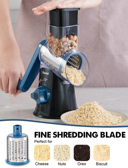 Geedel rotary cheese grater — kitchen mandoline with interchangeable blades
