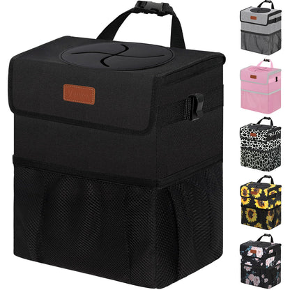 Vankor car trash can - hanging lid design for back seat use