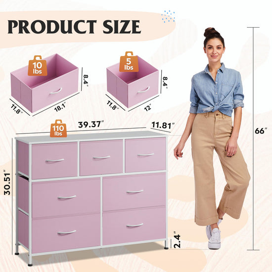WLIVE dresser with 7 drawers - sturdy steel frame and wood top