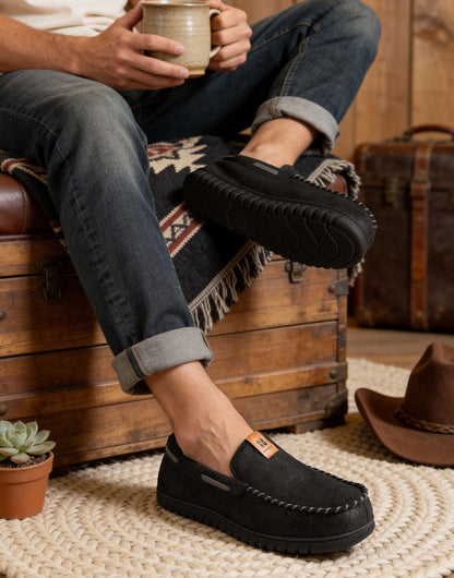 HomeTop men's suede moccasin slippers - memory foam and warm lining.