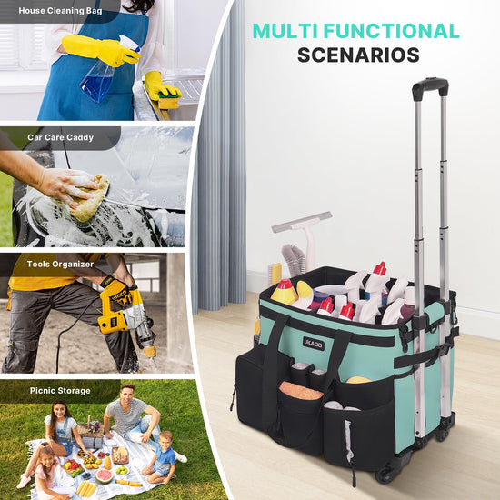 Utility cart wagon — waterproof rolling cleaning caddy with detachable trolley