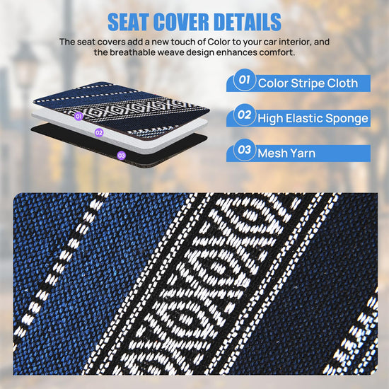 Nilight vehicle seat cover — Blue stripes with shoulder pads and airbag compatibility
