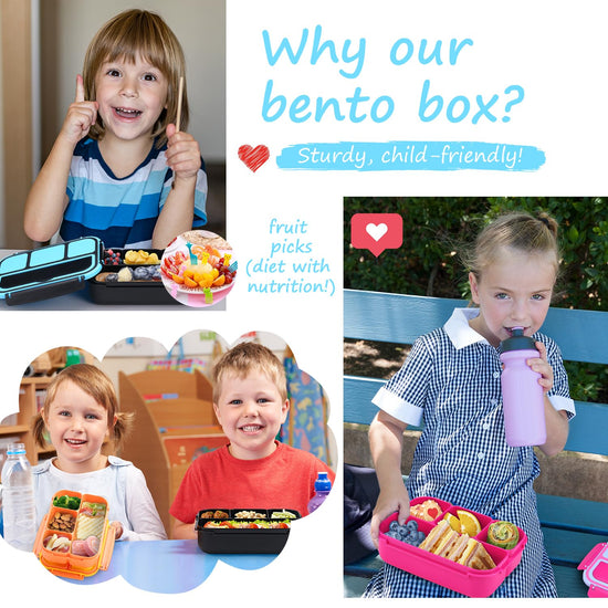 QQKO Bento Lunch Box — 4 compartments with utensils and sauce container