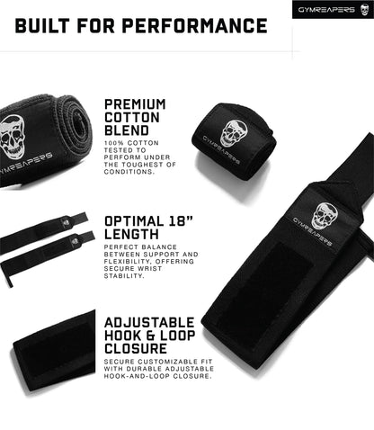 Gymreapers Weightlifting Wrist Wraps (IPF Approved) Professional Quality Wrist Support with Heavy Duty Thumb Loop - Best Wrap for Powerlifting Competition, Strength Training, Bodybuilding