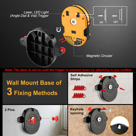 PREXISO laser level - 30ft horizontal and vertical line with wall mount base and accessories