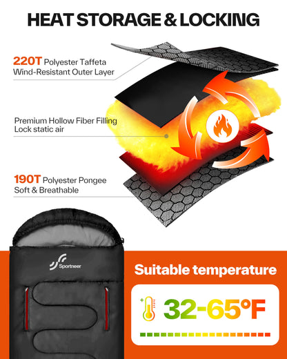 Sportneer sleeping bag — walkable design with arm zippers for versatility