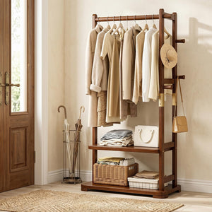 Taitiy coat rack - Solid wood with shelves and hooks for clothes and accessories