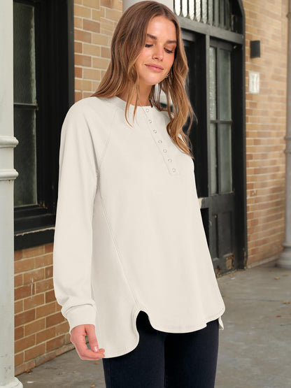 ANRABESS long sleeve henley shirt - casual button pullover with slit detail