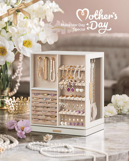 SONGMICS jewelry storage — 360° rotating design with glass window and spacious interior