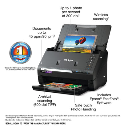 Epson FastFoto FF-680W scanner — wireless high-speed duplex scanning with mobile support