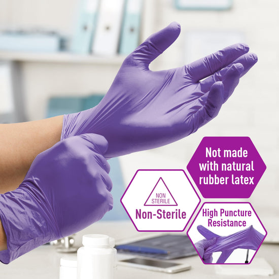 MedPride protective gloves — powder-free nitrile exam gloves in iris blue, medium, box of 100