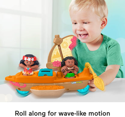 Fisher-Price Little People canoe sail boat with Moana and Maui figures for toddlers 18+ months