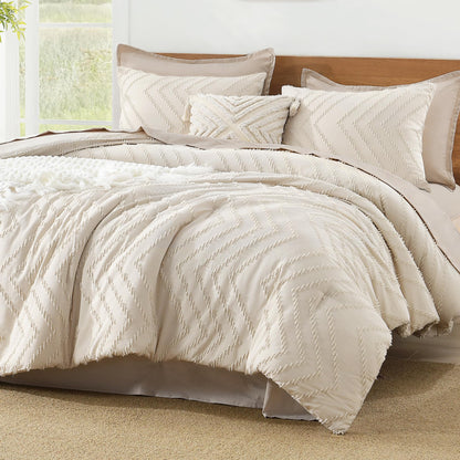 Litanika Boho Chevron Tufted Bedding Comforter Set, 3 Pieces Farmhouse Shabby Chic Textured Bed Set