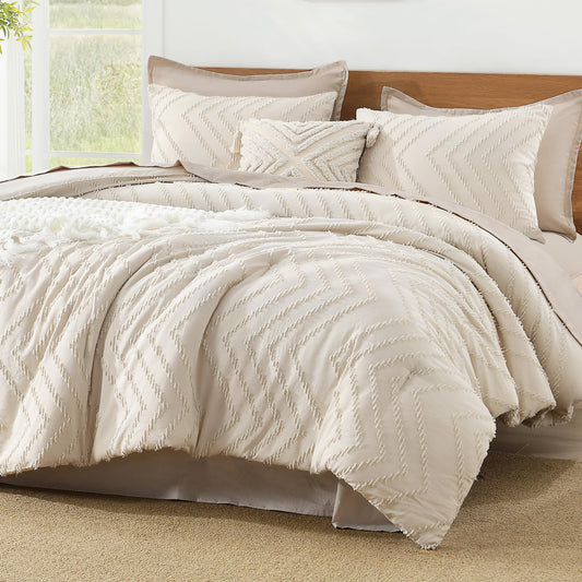 Litanika Boho Chevron Tufted Bedding Comforter Set, 3 Pieces Farmhouse Shabby Chic Textured Bed Set