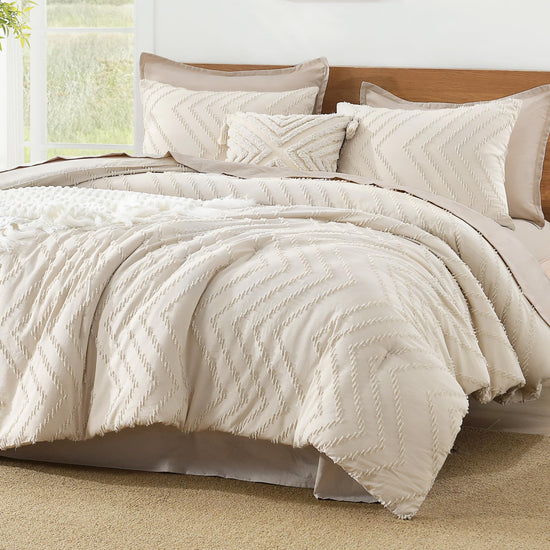 Litanika Boho Chevron Tufted Bedding Comforter Set, 3 Pieces Farmhouse Shabby Chic Textured Bed Set