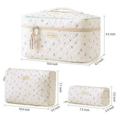 HBselect cosmetic case — quilted floral design in 3 pieces set