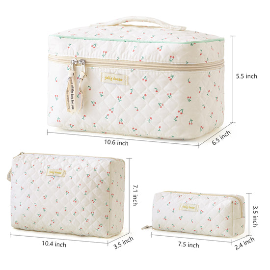 HBselect cosmetic case — quilted floral design in 3 pieces set