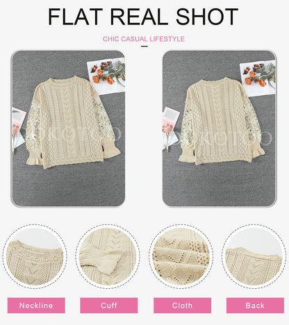 Dokotoo women's crochet lace long sleeve cable knit sweater