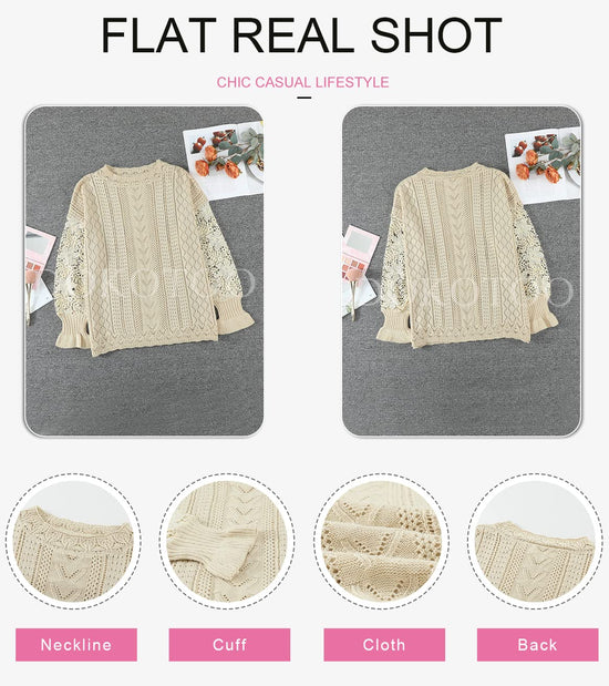 Dokotoo women's crochet lace long sleeve cable knit sweater
