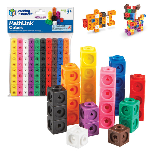 Learning Resources MathLink cubes — set of 100 math manipulatives for kids 5+