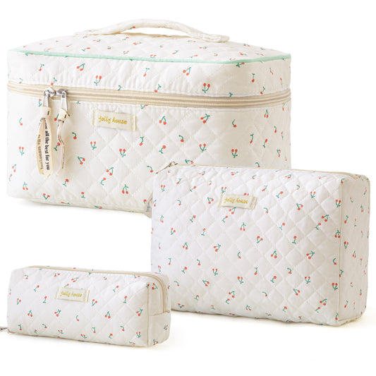 HBselect cosmetic case — quilted floral design in 3 pieces set
