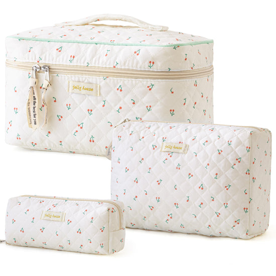 HBselect cosmetic case — quilted floral design in 3 pieces set