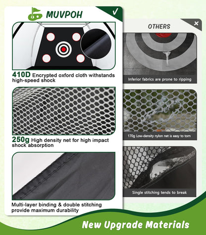 MUVPOH Golf net — 10x7ft golf practice net with dual-turf hitting mat and targets