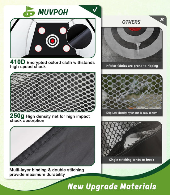 MUVPOH Golf net — 10x7ft golf practice net with dual-turf hitting mat and targets