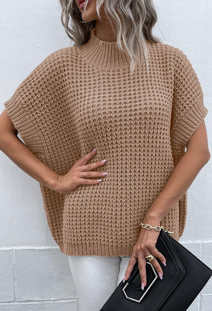 Sweater - Pink Queen batwing mock neck oversized pullover vest tops