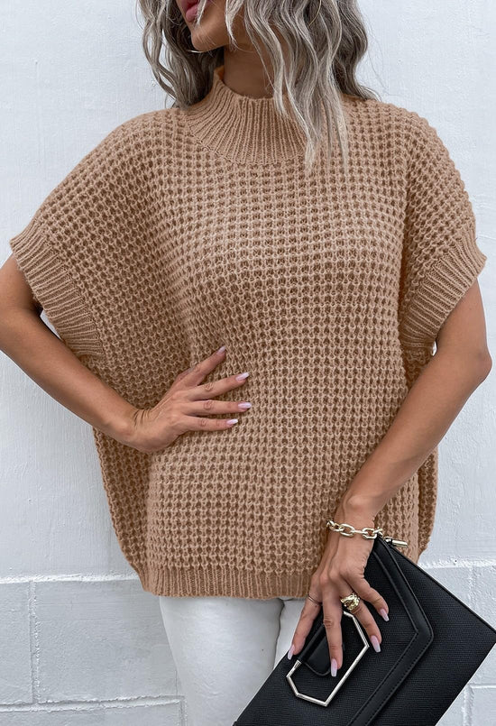 Sweater - Pink Queen batwing mock neck oversized pullover vest tops