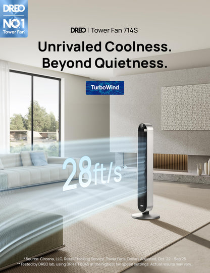 Dreo tower fan - 42 inch smart fan with Alexa and Google support, 12 speeds and quiet operation. 25dB noise level. 120° oscillation. 12 hour timer. 2023 model.