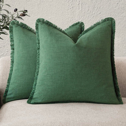 Decorative pillow cover — Set of 2 linen fringe with tassels for boho style decor