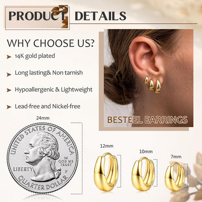 BESTEEL hoop earrings set - 14K gold plated and silver plated options available