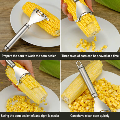 Corn peeler - stainless steel design with quick corn kernel removal tool