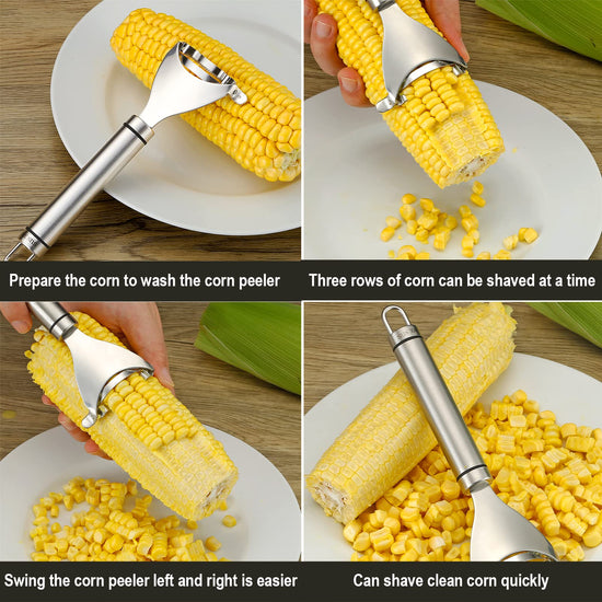 Corn peeler - stainless steel design with quick corn kernel removal tool