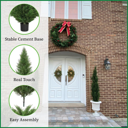 Artificial tree — 5 foot outdoor cedar topiary with potted plants