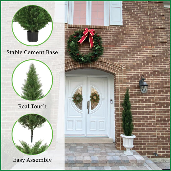 Artificial tree — 5 foot outdoor cedar topiary with potted plants