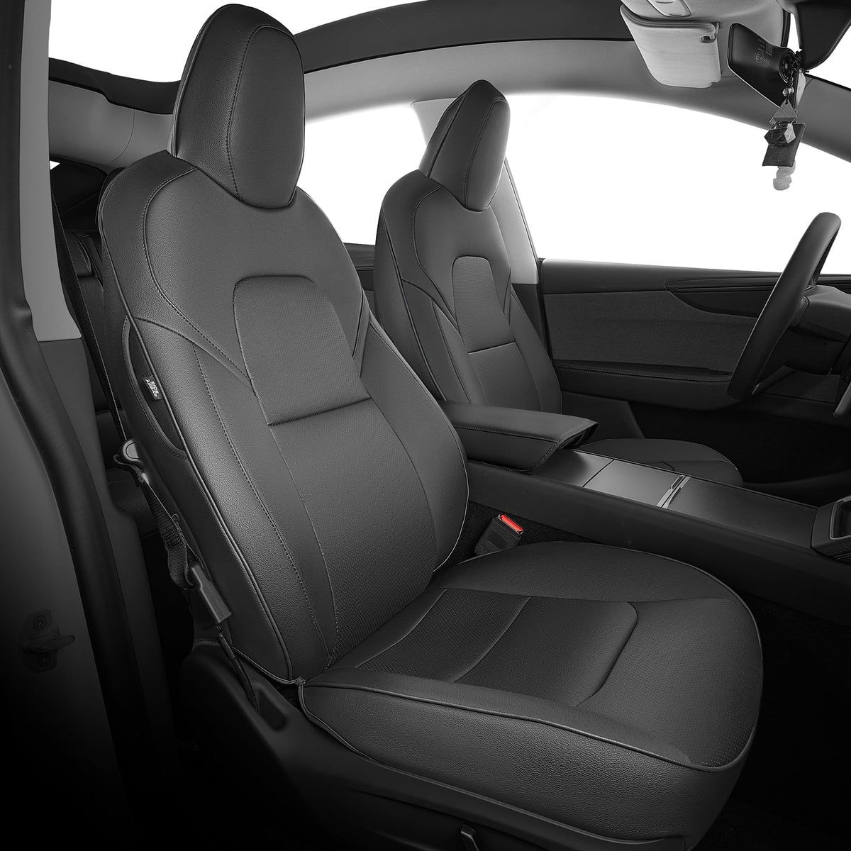 AOMSAZTO Car Seat Cover for Tesla Model Y 2020 2021 2022 2023 2024 2025 2026 5 Seats (Not for Performance) - Full Set Customized Black Seat Covers (with Armrest Cover)