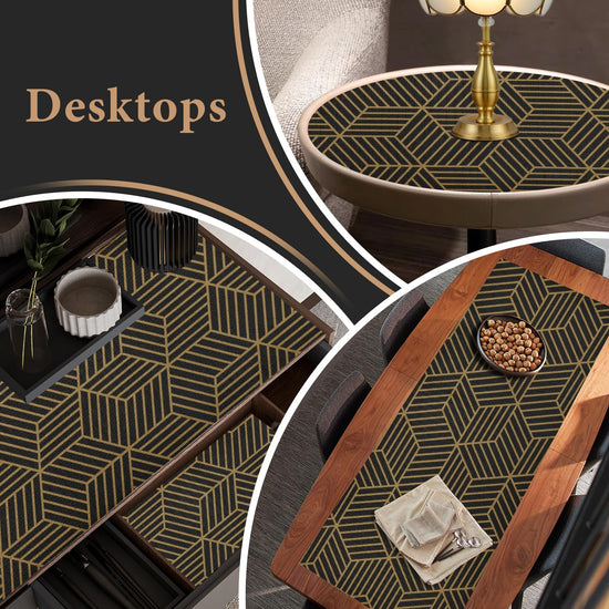 Furniture liner — Non-slip gold geometric design, easy to clean for cabinets and drawers