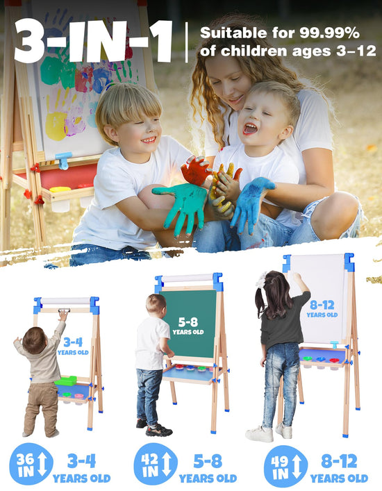 JOYOOSS kids wooden easel with paper roll - adjustable double sided drawing board