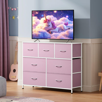 WLIVE dresser with 7 drawers - sturdy steel frame and wood top