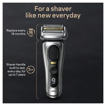 Braun Series 9 Pro+ electric shaver - stainless steel, rechargeable battery powered