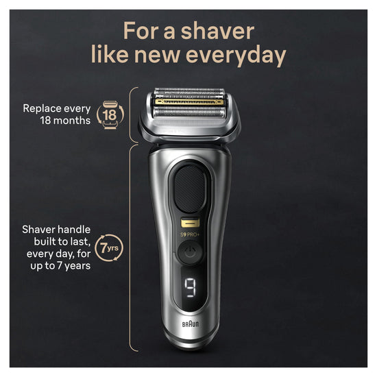 Braun Series 9 Pro+ electric shaver - stainless steel, rechargeable battery powered