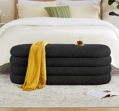 Busaurus storage ottoman — upholstered fabric for bedroom or living room use