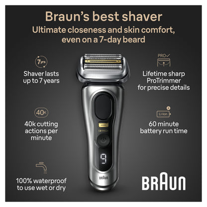 Braun Series 9 Pro+ electric shaver - stainless steel, rechargeable battery powered