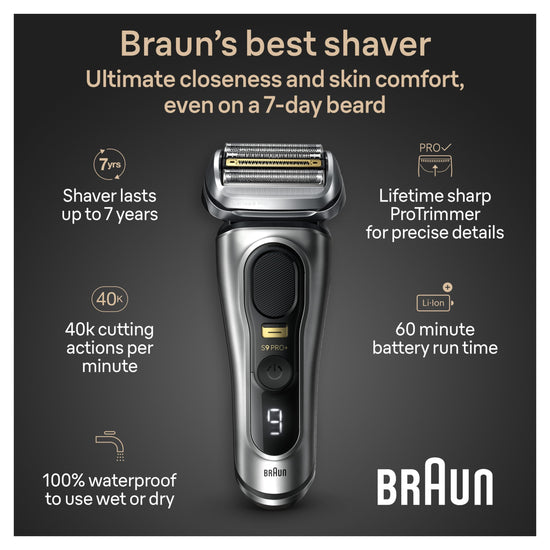 Braun Series 9 Pro+ electric shaver - stainless steel, rechargeable battery powered